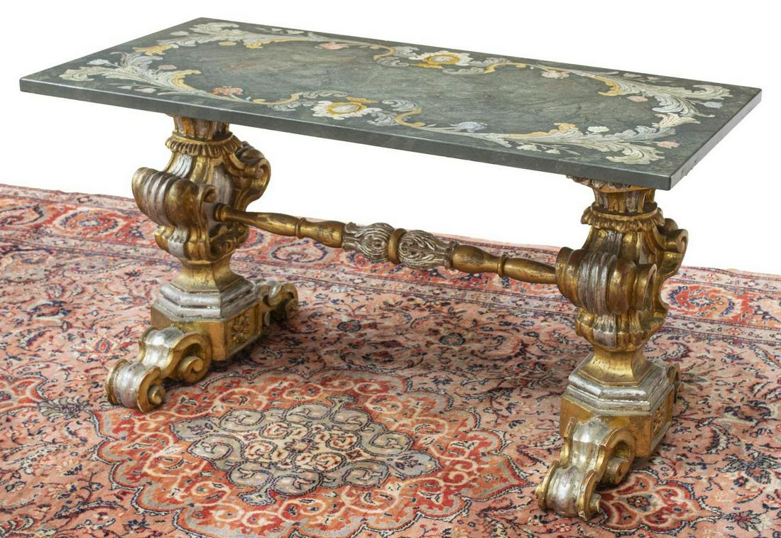 BAROQUE STYLE SILVER GILT FAUX STONE TOP TABLE (1 of 3)