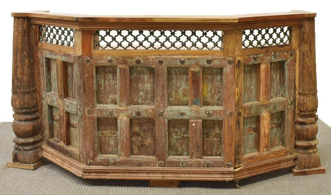 COLONIAL CARVED TEAK & WROUGHT IRON CLUB BAR (1 of 3)