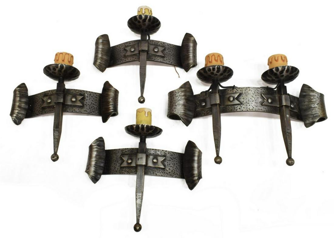 (4) ITALIAN MEDIEVAL STYLE IRON WALL SCONCES (1 of 2)