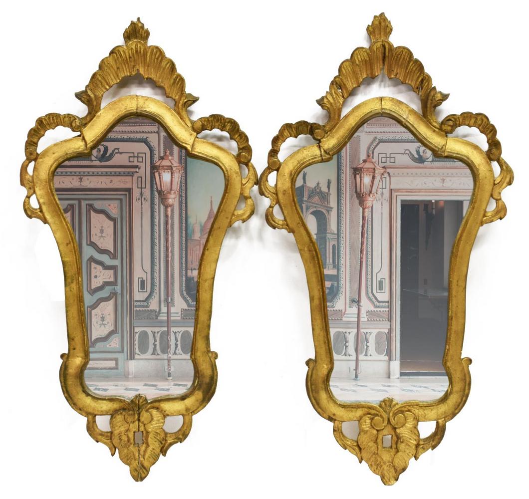 (2) DIMINUTIVE FLORENTINE GILTWOOD WALL MIRRORS (1 of 3)