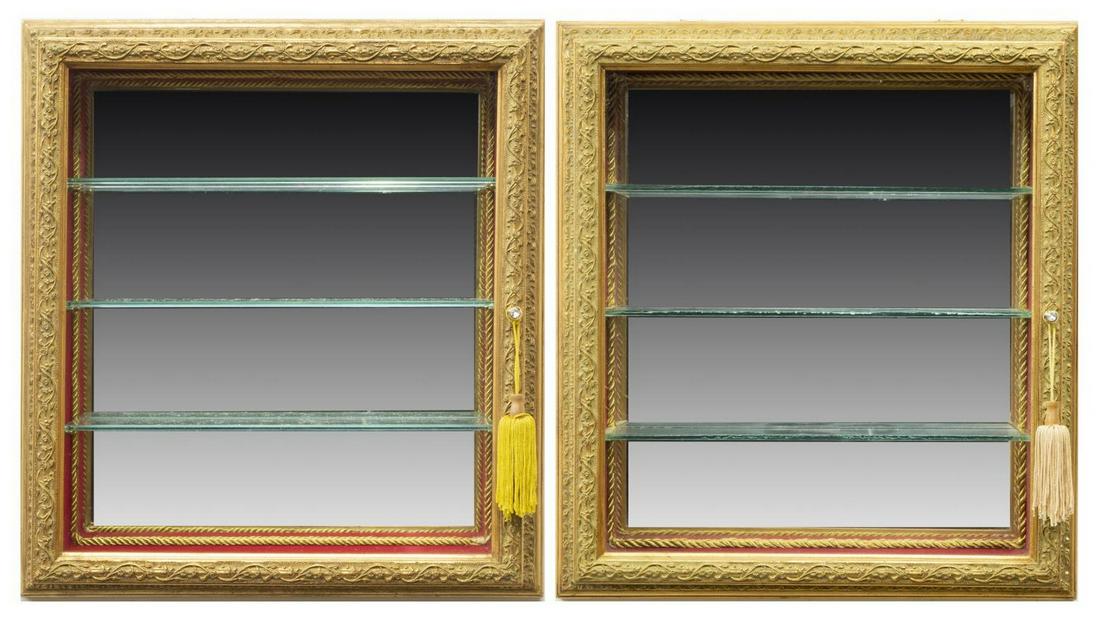 (2) PARCEL GILT WALL VITRINE DISPLAY CABINETS (1 of 4)