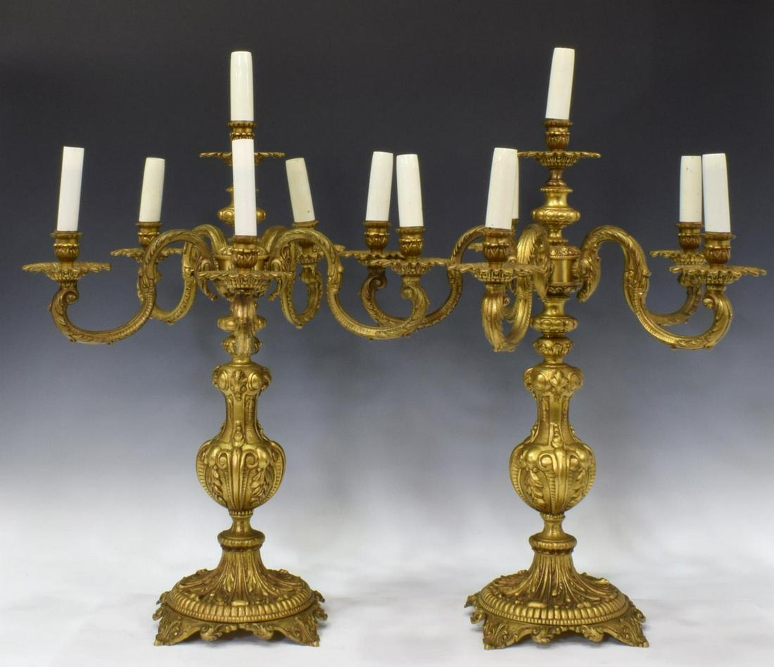 (2) FRENCH GILT METAL SIX-LIGHT CANDELABRA (1 of 3)