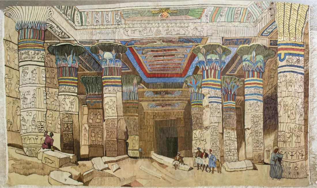 EGYPTIAN PICTORIAL FLAT-WEAVE RUG, 6'6.5" X 9'5" (1 of 4)