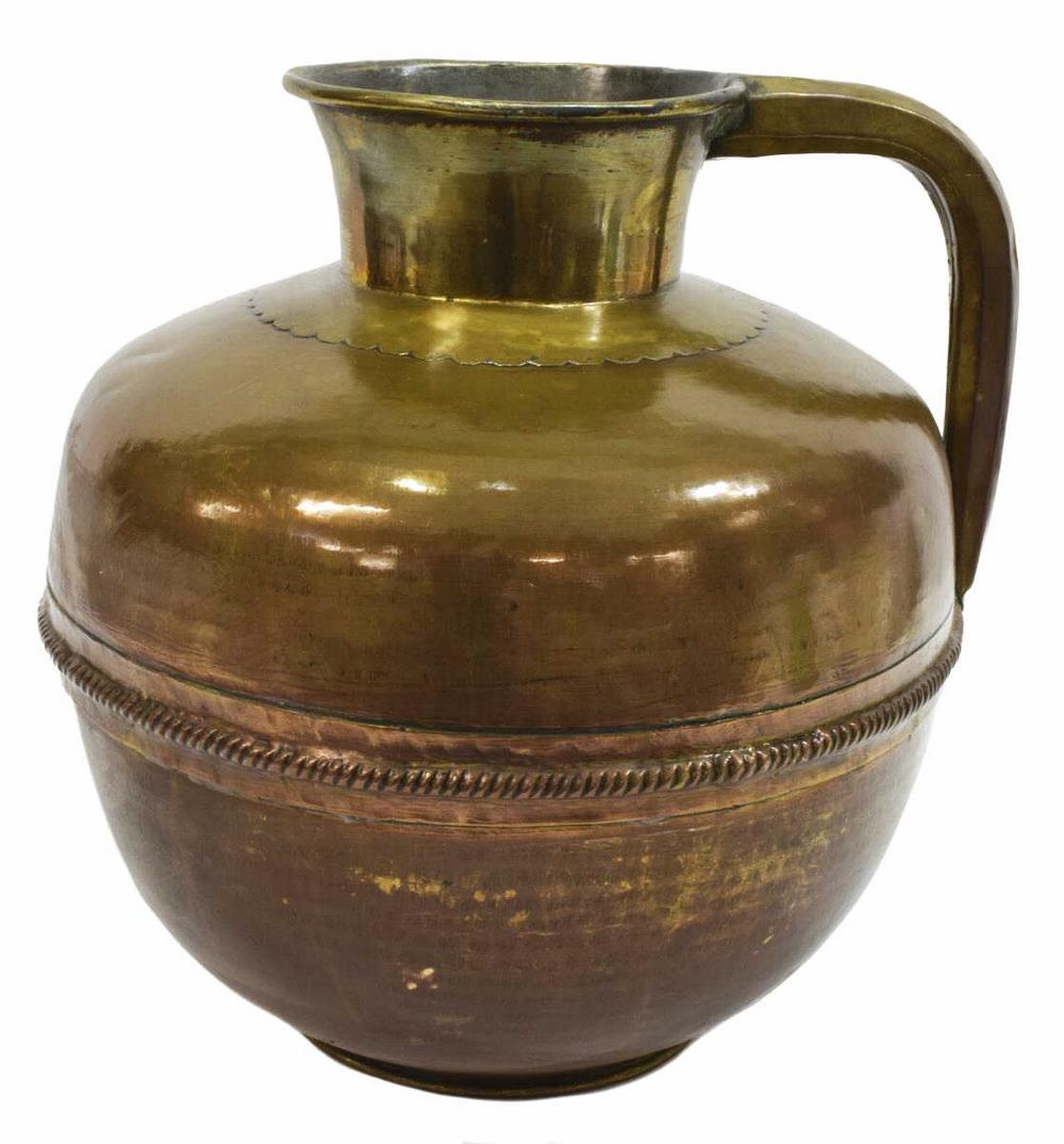 ANTIQUE CONTINENTAL BRASS HANDLED JUG (1 of 3)