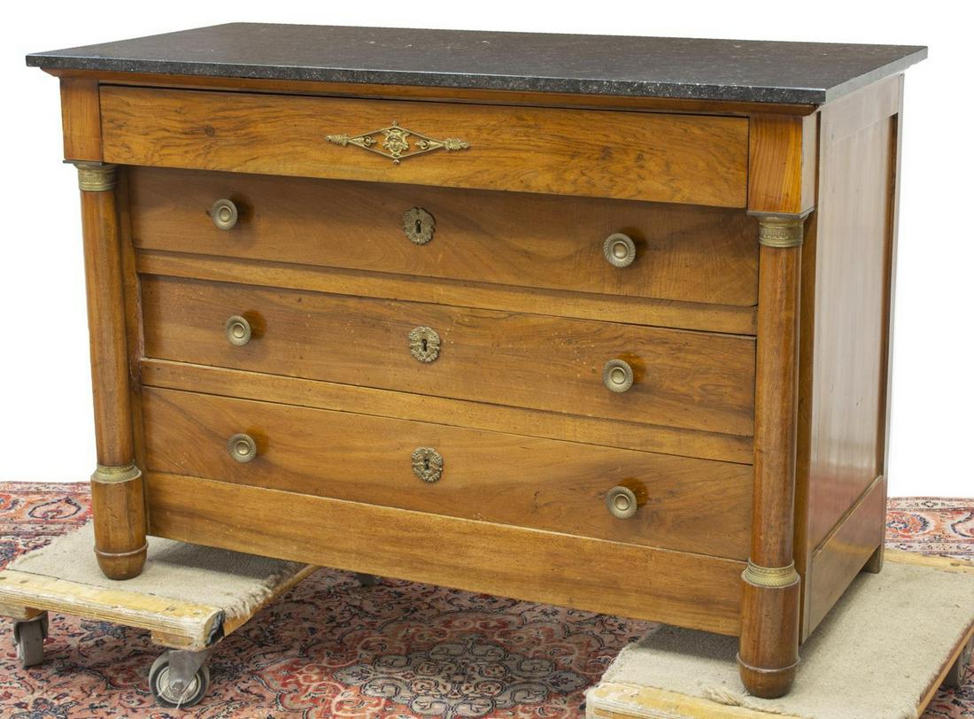 FRENCH EMPIRE STYLE MARBLE-TOP COMMODE, 19TH C. (1 of 5)