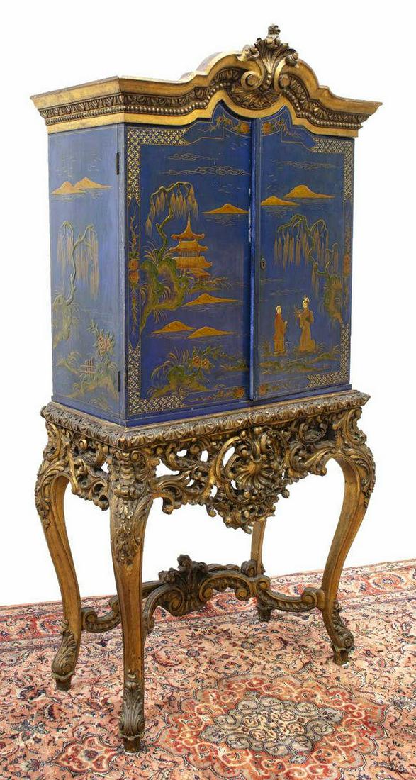 CHINOISERIE GILDED LACQUER MIRRORED BAR CABINET (1 of 7)