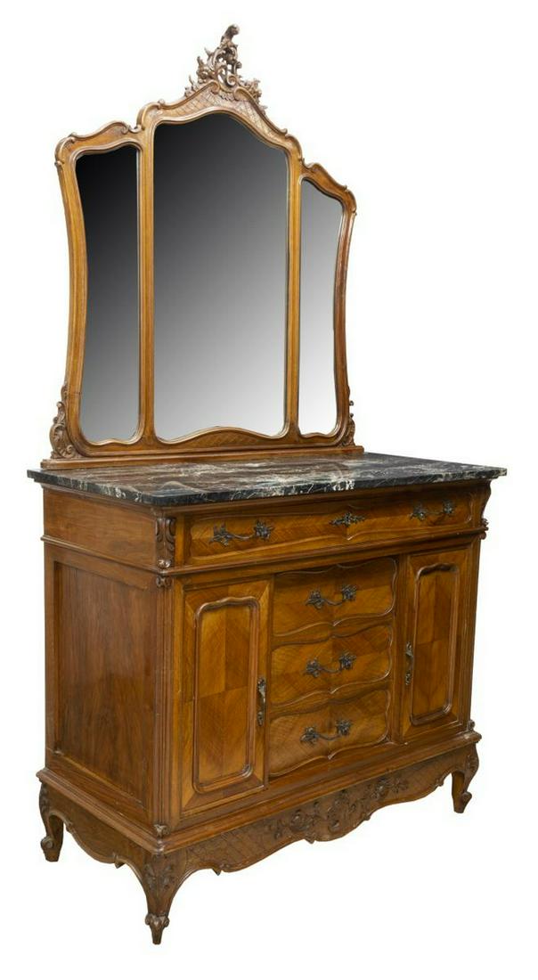 LOUIS XV STYLE CARVED MIRRORED WALNUT COMMODE (1 of 5)