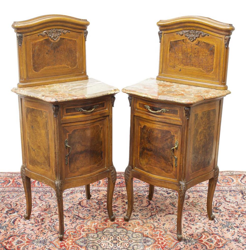 (2) ITALIAN LOUIS XV STYLE MARBLE-TOP NIGHTSTANDS (1 of 5)
