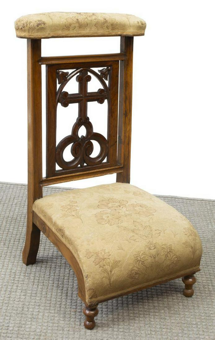 FRENCH WALNUT PRIE-DIEU PRAYER CHAIR, 19THC. (1 of 3)