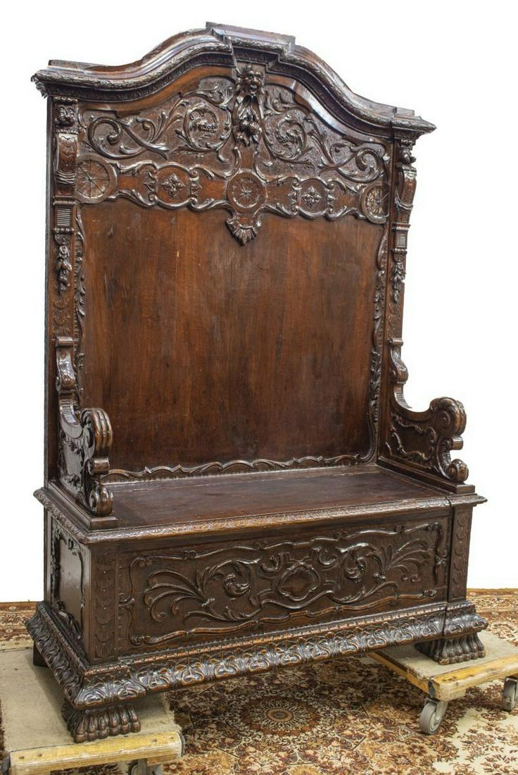 ITALIAN RENAISSANCE REVIVAL WELL-CARVED HALL BENCH (1 of 4)