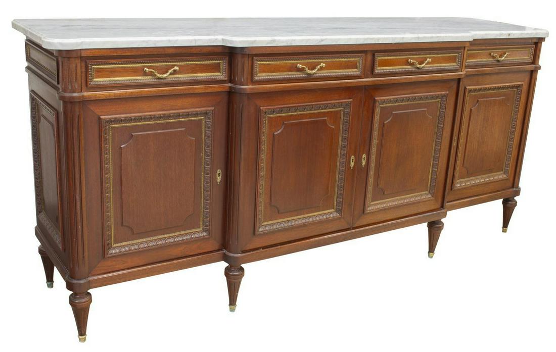 LOUIS XVI STYLE MARBLE-TOP MAHOGANY SIDEBOARD (1 of 6)
