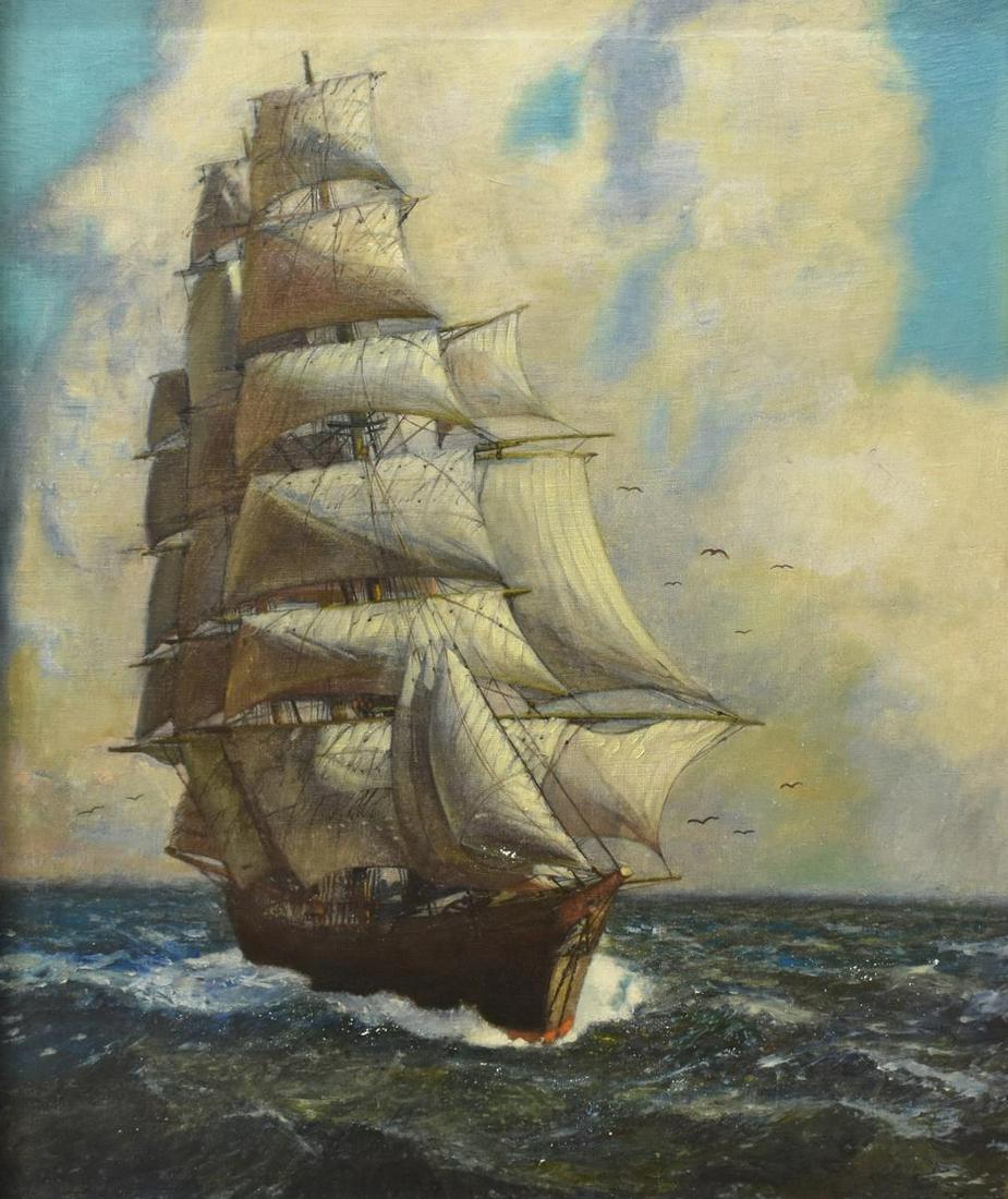 FRAMED OIL PAINTING NAUTICAL SAILING CLIPPER SHIP (1 of 3)