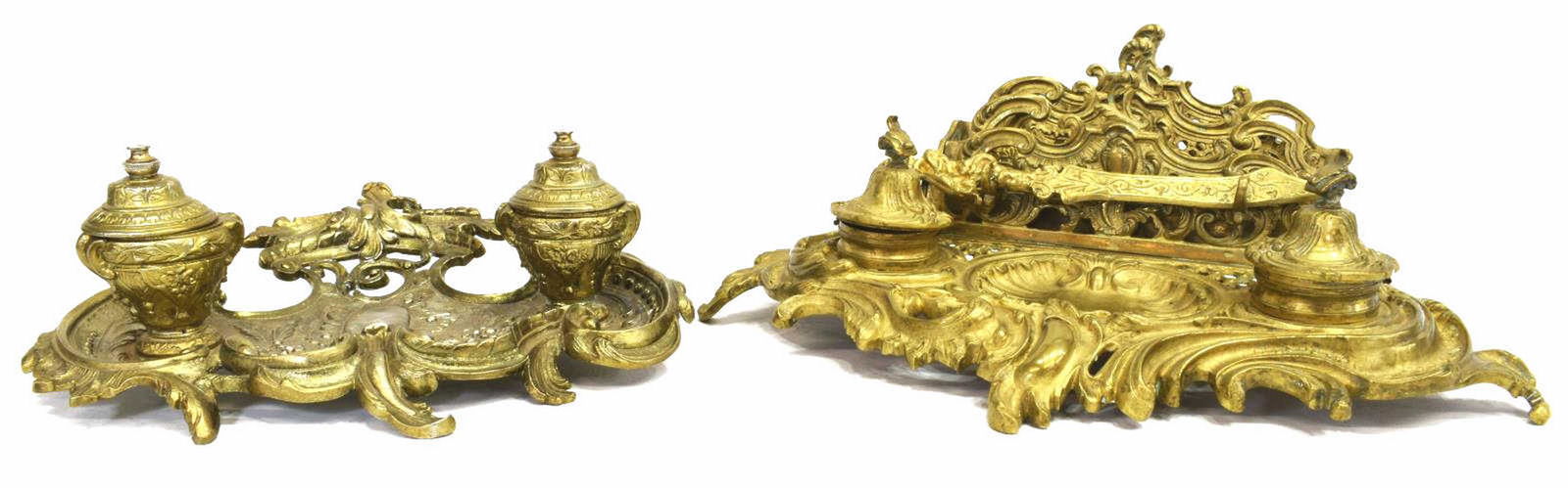 (2) GILT METAL ENCRIER DOUBLE INKWELL DESK STANDS (1 of 5)
