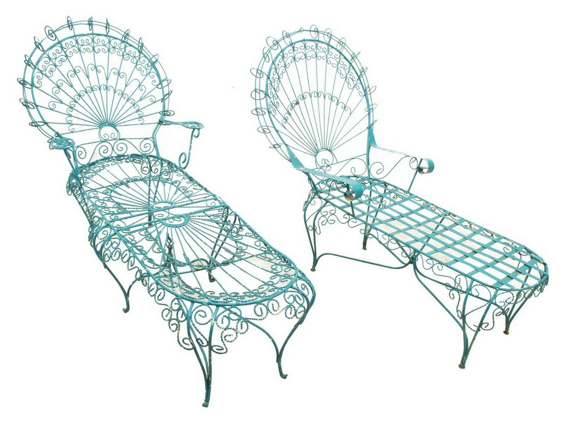 (3) PAINTED WROUGHT IRON CHAISE LOUNGES & TABLE (1 of 2)