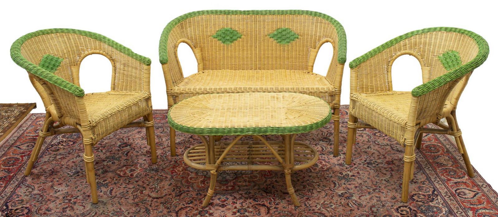 (4) VINTAGE WICKER SOFA, ARMCHAIRS & TABLE (1 of 2)
