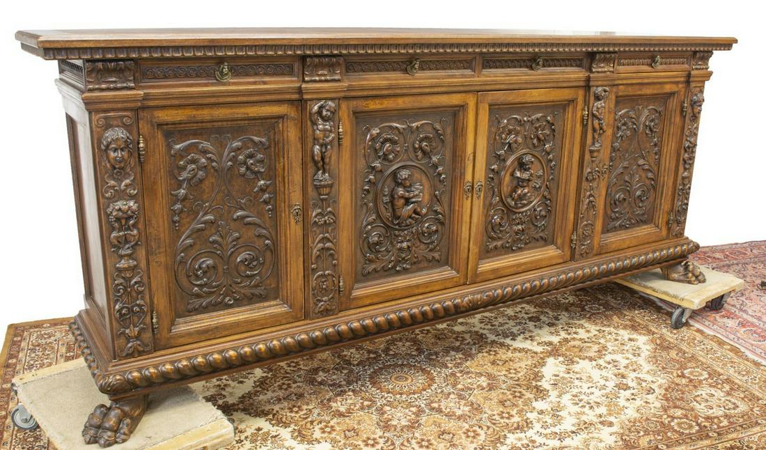 EXTRAORDINARY FLORENTINE PUTTI CARVED SIDEBOARD (1 of 6)