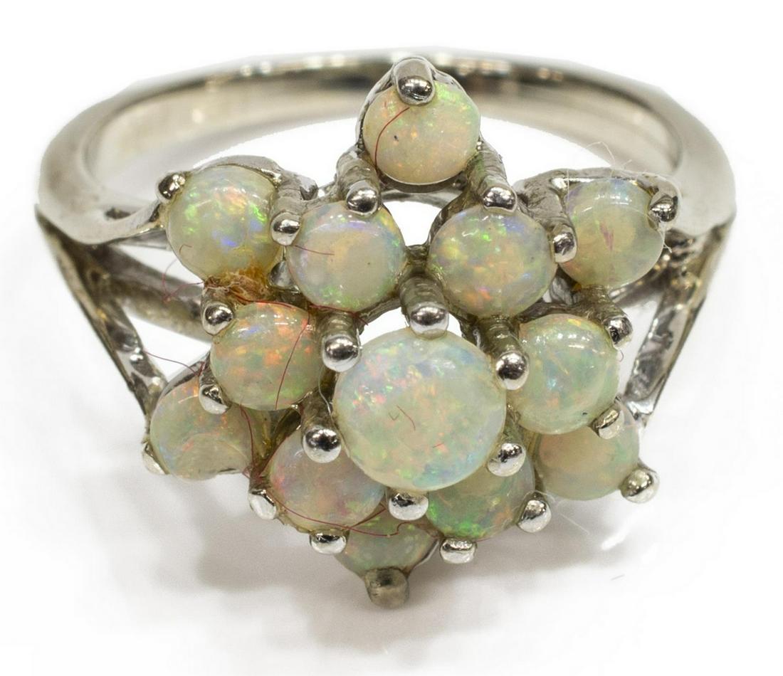 ESTATE 14KT WHITE GOLD & OPAL CLUSTER RING (1 of 4)