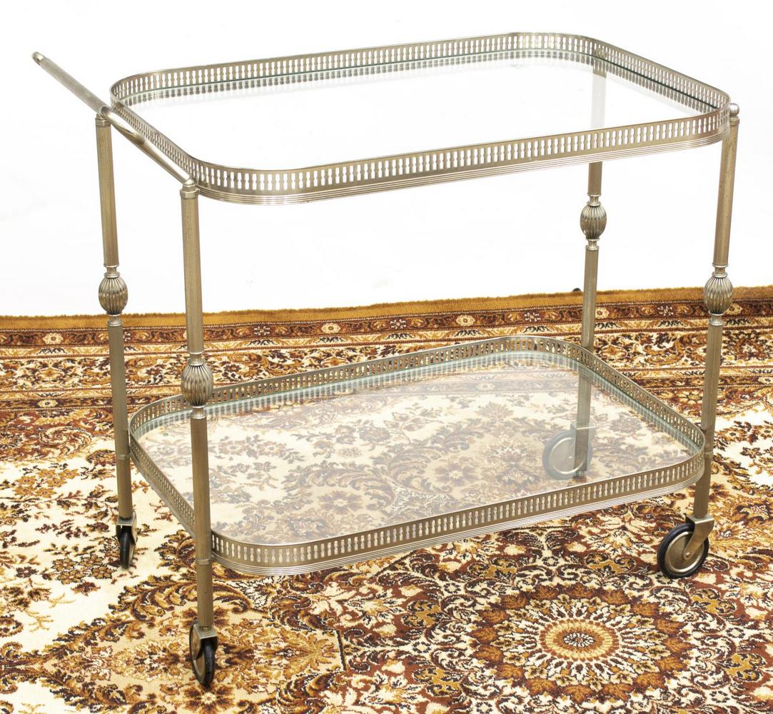 ITALIAN SILVER-TONE METAL & GLASS SERVICE BAR CART (1 of 2)