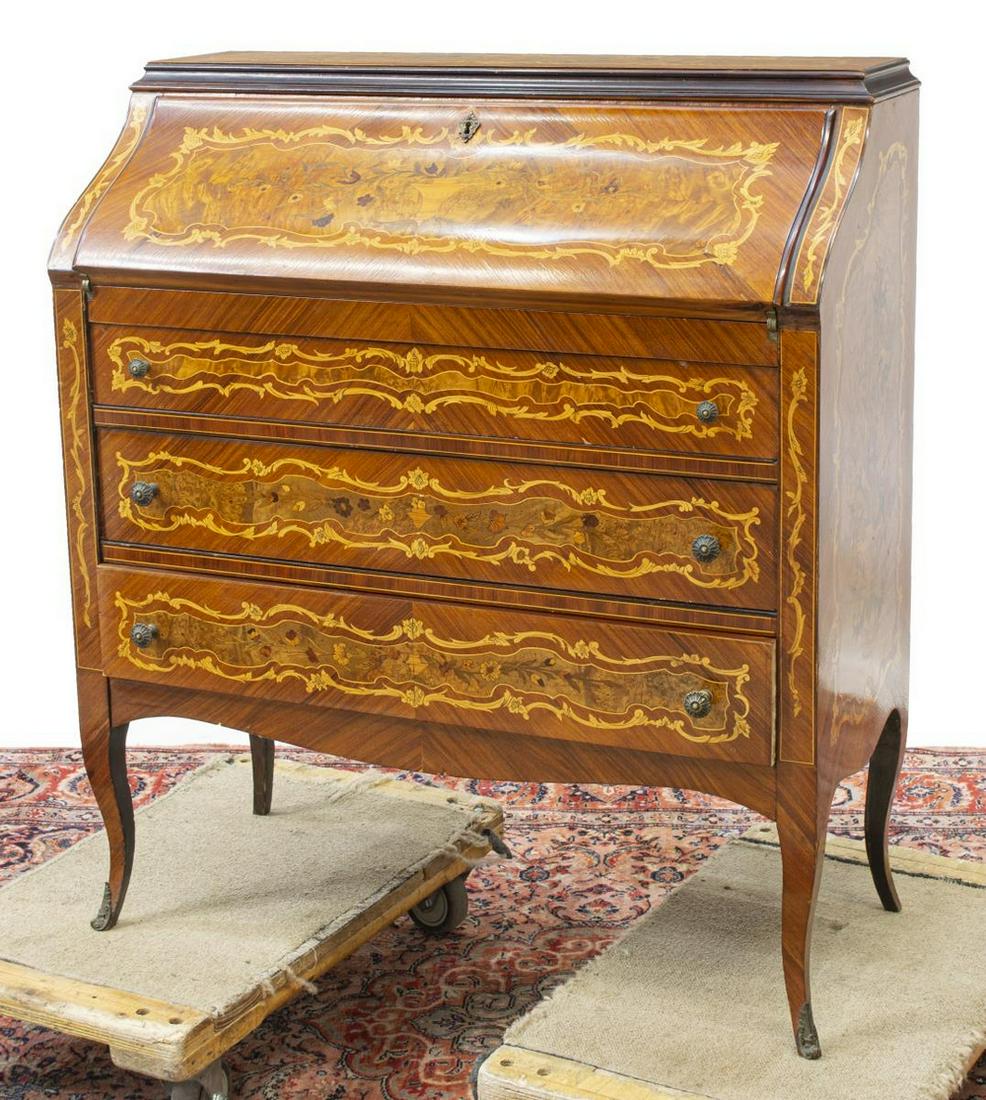 PETITE ITALIAN MARQUETRY FALL FRONT SECRETARY DESK (1 of 4)