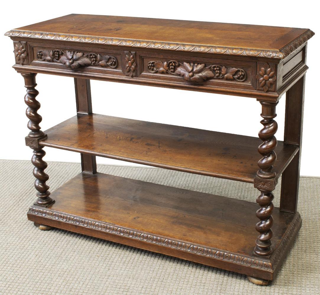 FRENCH HENRI II STYLE CARVED OAK SIDEBOARD SERVER (1 of 4)