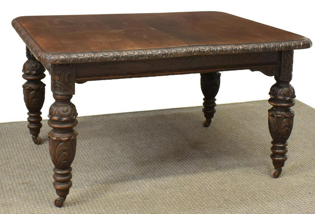 FRENCH HENRI II STYLE CARVED OAK DINING TABLE (1 of 4)