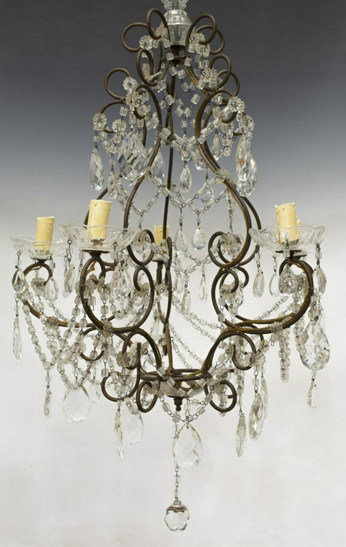 FRENCH SCROLLED IRON & CRYSTAL 5-LIGHT CHANDELIER (1 of 1)