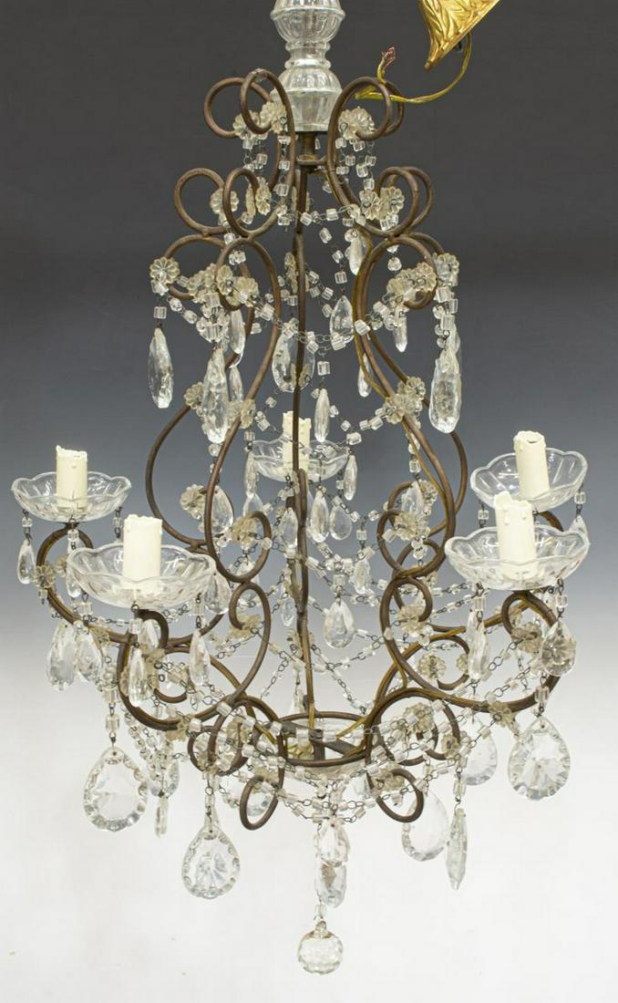 FRENCH SCROLLED IRON & CRYSTAL 5-LIGHT CHANDELIER (1 of 1)