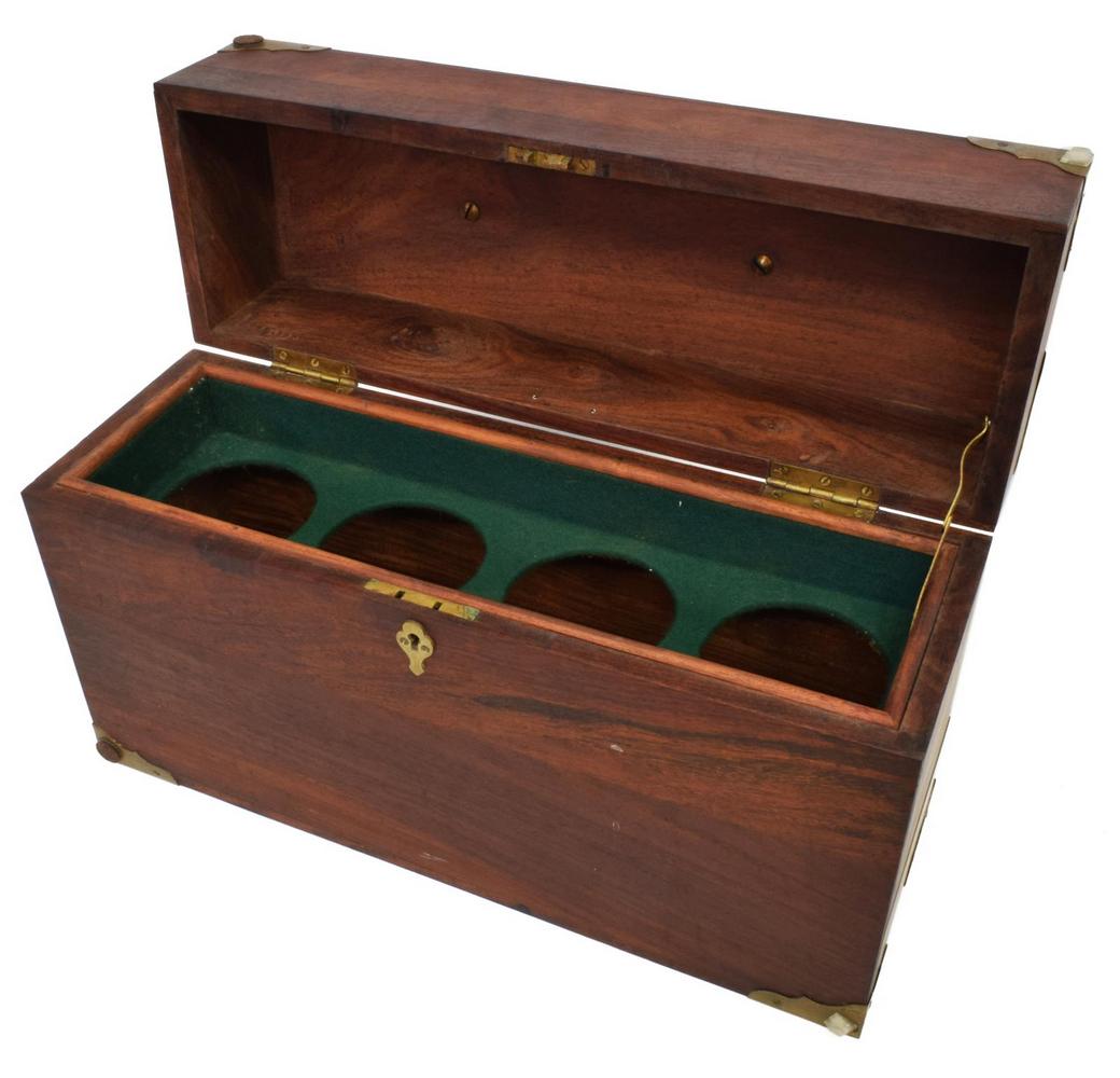 BRASS BOUND HANDLED MAHOGANY LIQUOR BOTTLE BOX (1 of 3)