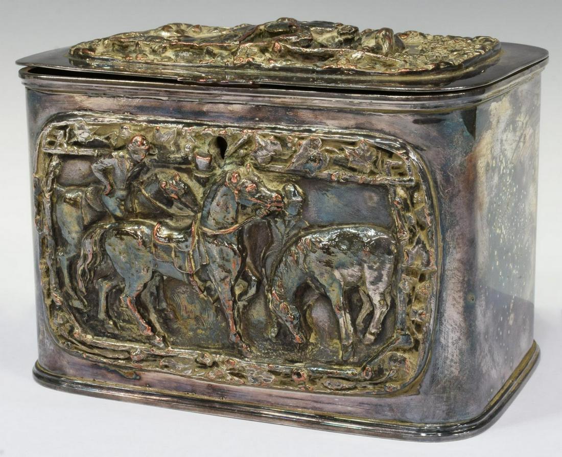 SILVER PLATE EQUESTRIAN TOBACCO TABLE BOX (1 of 3)