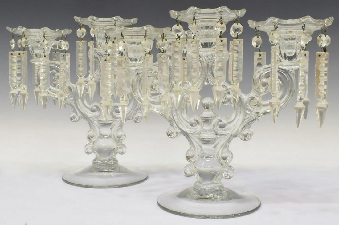 (2) THREE-LIGHT GLASS PRISM CANDELABRAS (1 of 3)