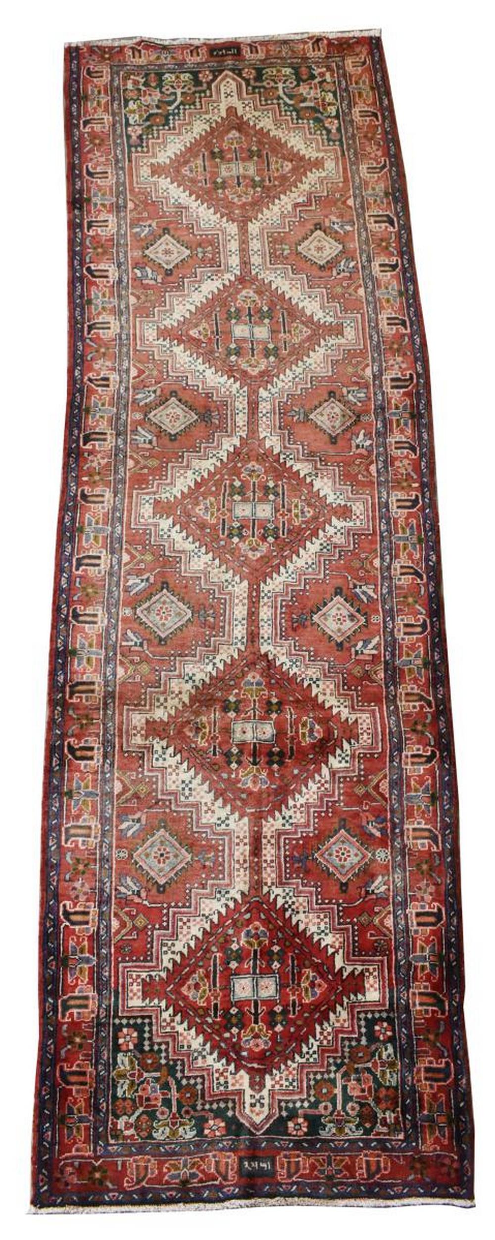HAND-TIED PERSIAN SERAPI RUNNER, 14'2" X 3'10" (1 of 3)