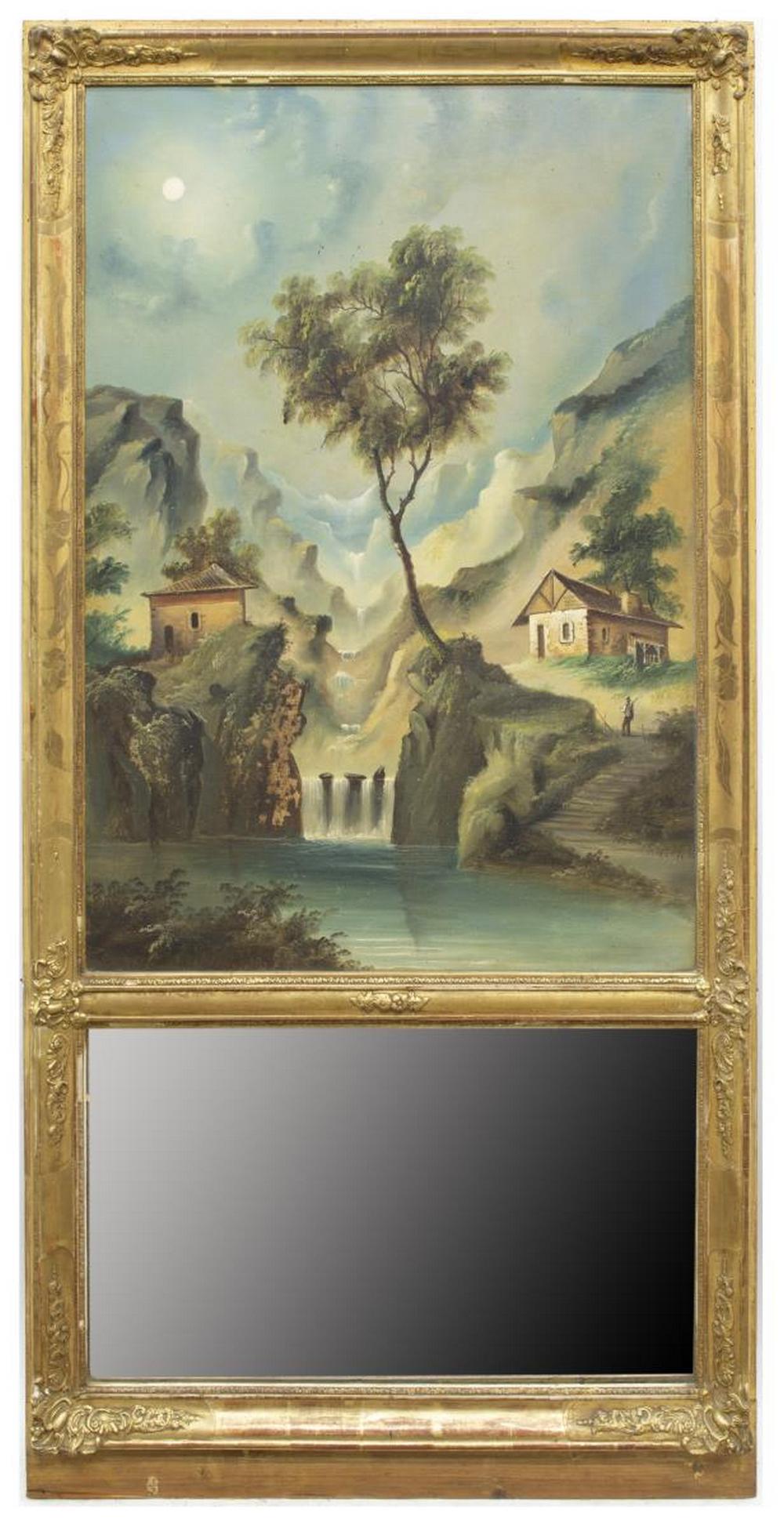 FRENCH TRUMEAU MIRROR WITH LANDSCAPE PAINTING (1 of 4)