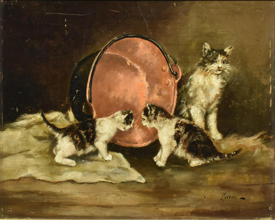 SIGNED MARIE OIL ON PANEL PAINTING OF KITTENS (1 of 4)