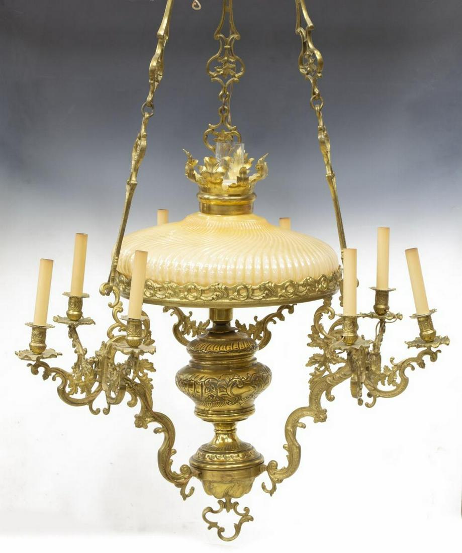 VICTORIAN GILT METAL TEN-LIGHT CHANDELIER (1 of 4)