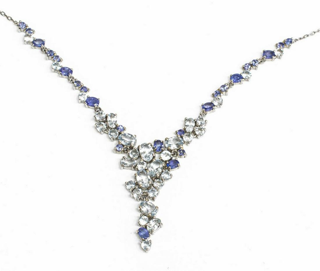 LADIES STERLING TANZANITE & AQUAMARINE NECKLACE (1 of 5)