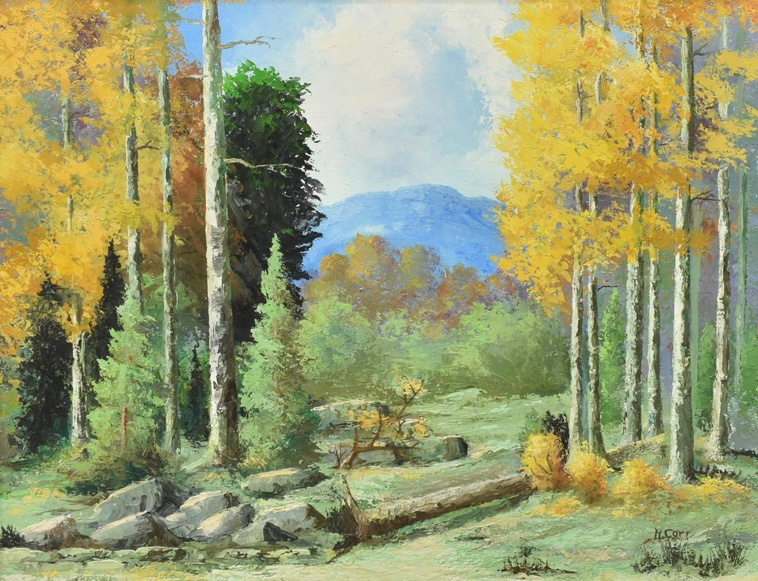OIL ON CANVAS LANDSCAPE PAINTING, SIGNED H. CARR (1 of 4)