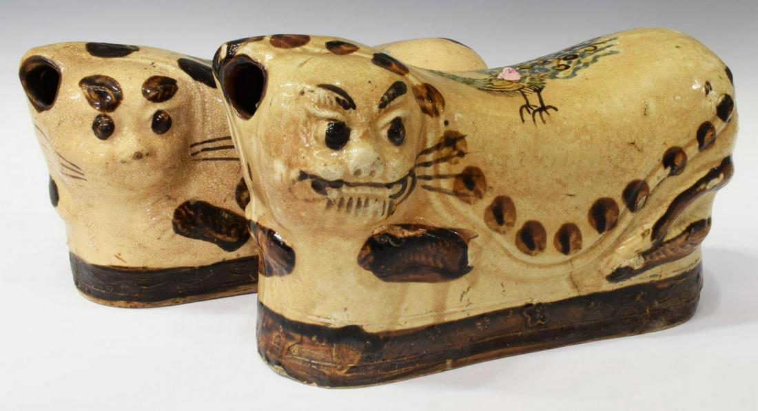 (2) CHINESE SEATED CAT FORM CERAMIC NECK PILLOWS (1 of 5)