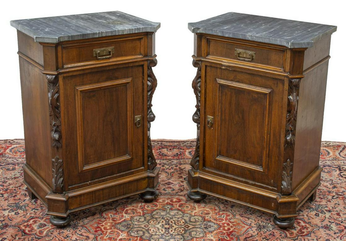 (2) ITALIAN MARBLE-TOP WALNUT BEDSIDE CABINETS (1 of 4)
