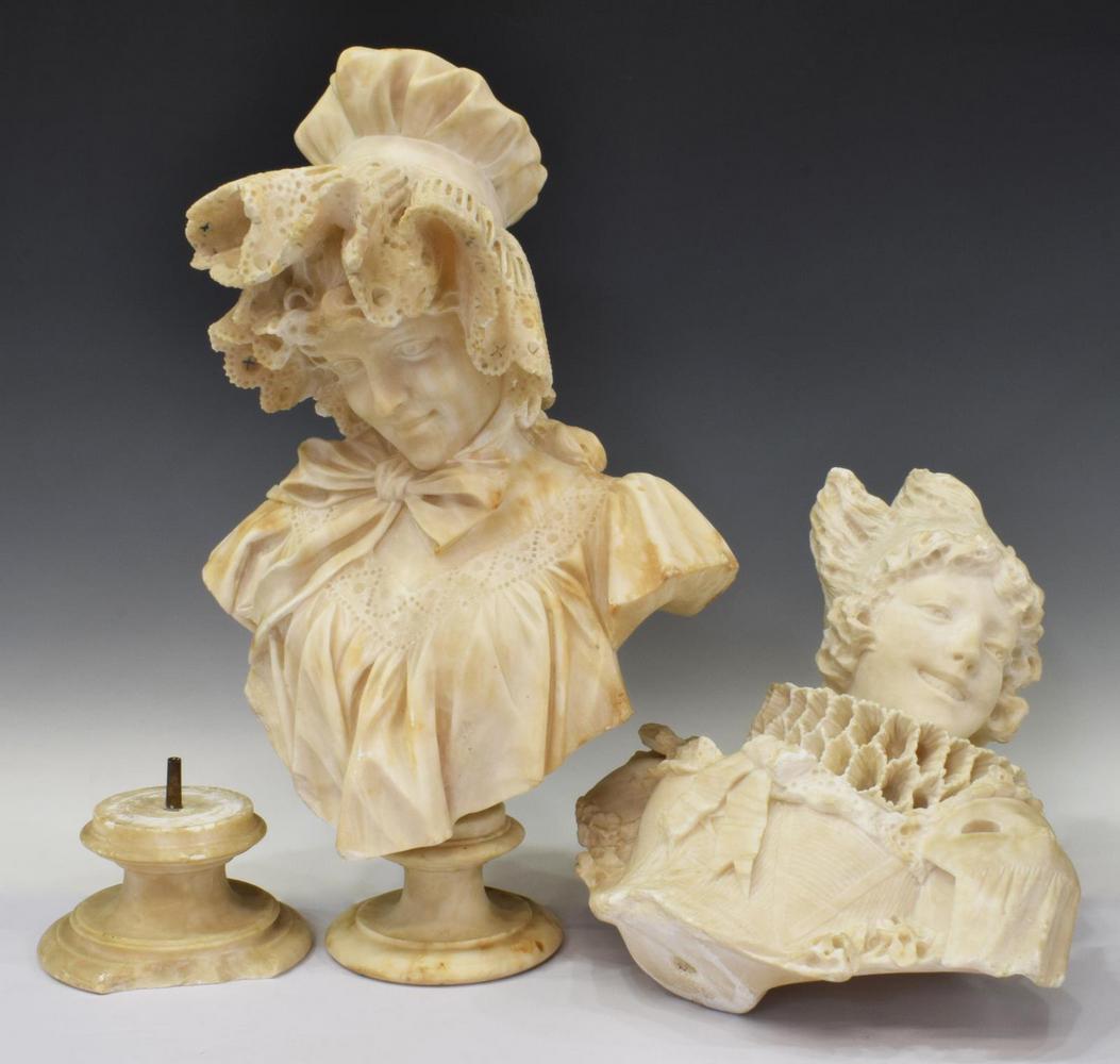 (2) CARVED ALABASTER BUSTS ROUND SOCLE BASES (1 of 3)