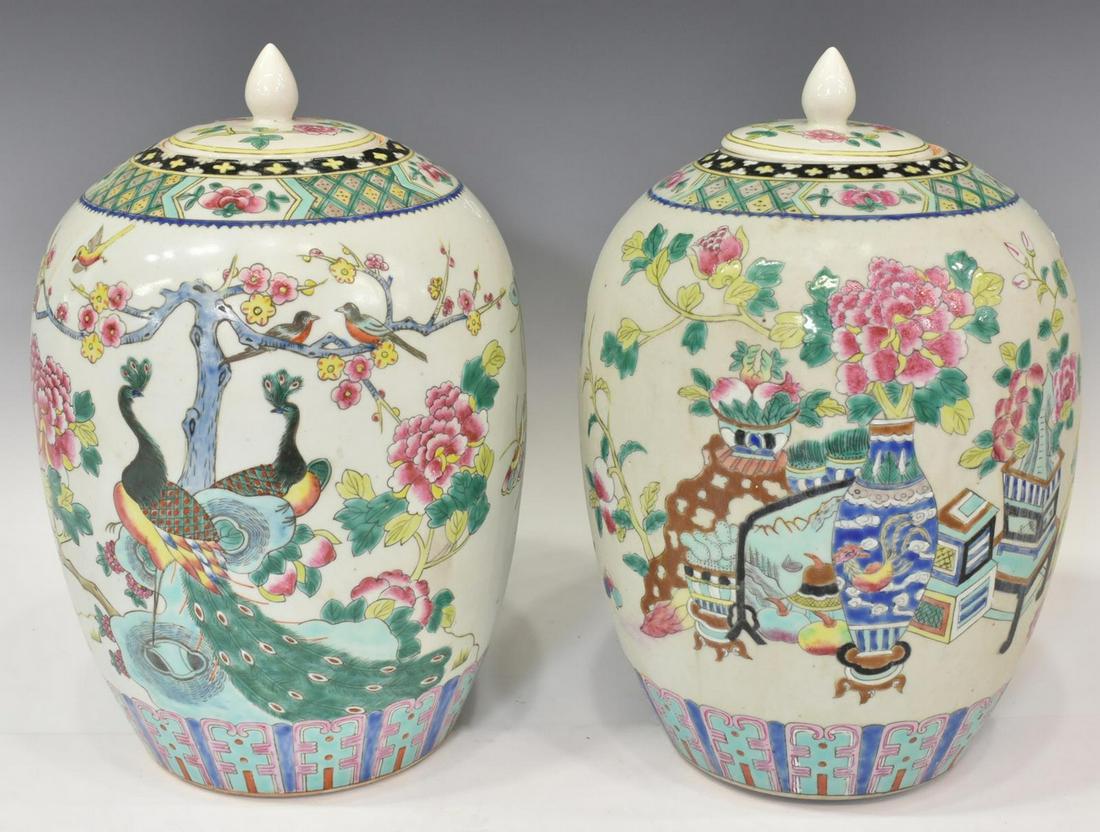 (2) CHINESE FAMILLE ROSE PORCELAIN LIDDED JARS (1 of 3)