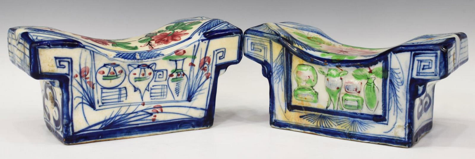 (2) CHINESE POLYCHROME FLORAL PORCELAIN PILLOWS (1 of 4)