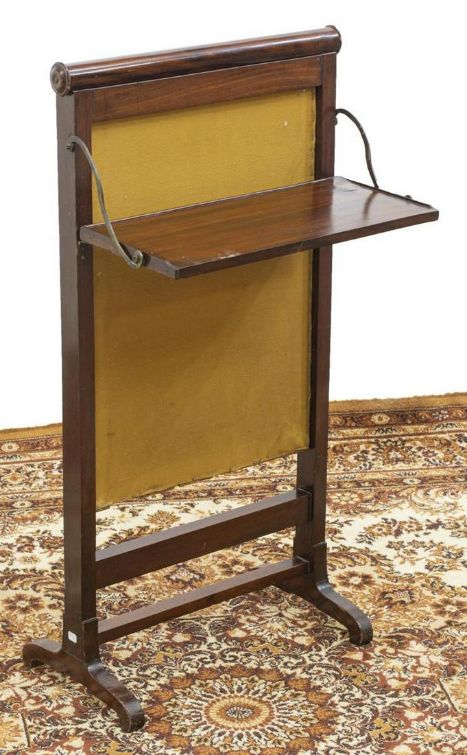 ENGLISH MAHOGANY FIRE SCREEN W/ FOLD-OUT SHELF (1 of 3)