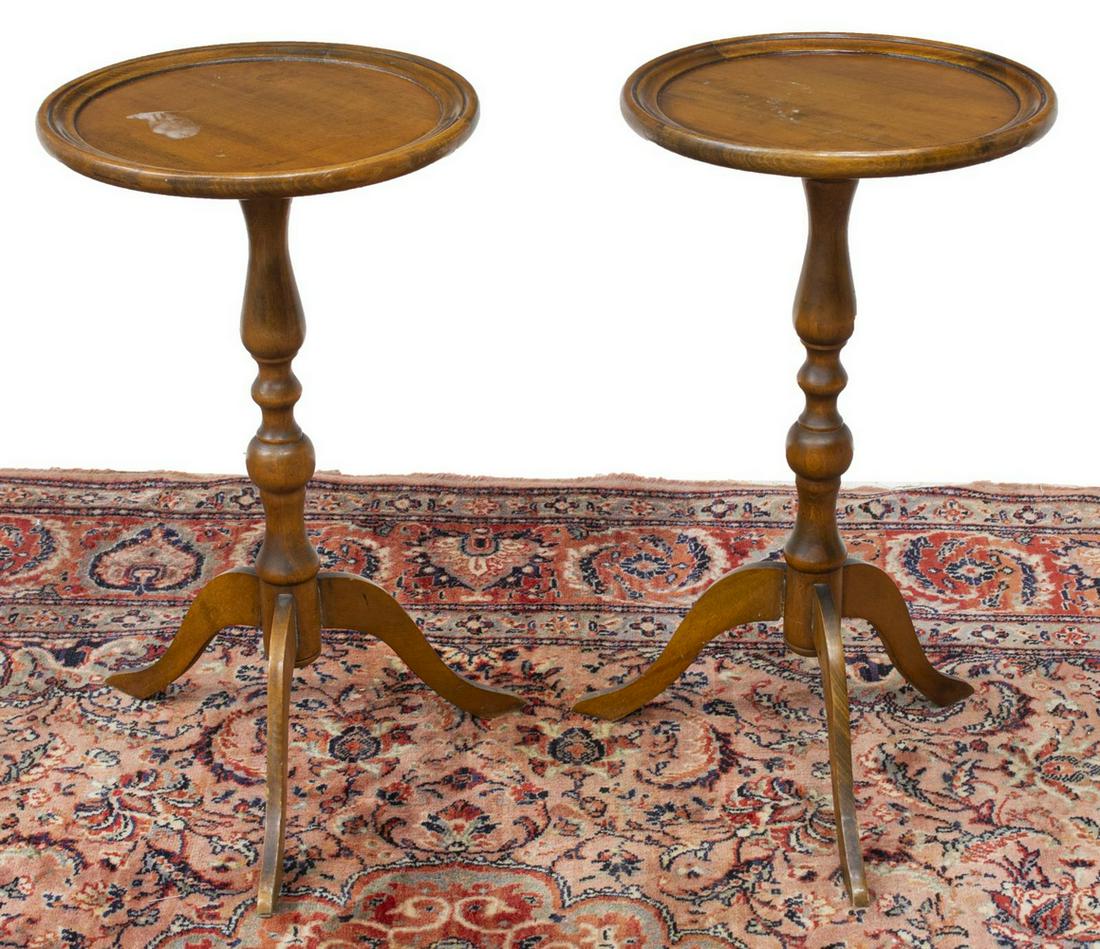 (2) WALNUT TRIPOD PEDESTAL CANDLE STANDS (1 of 3)