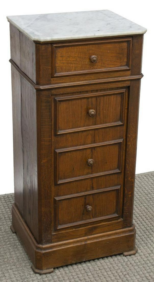 FRENCH LOUIS PHILIPPE MARBLE-TOP OAK NIGHTSTAND (1 of 5)
