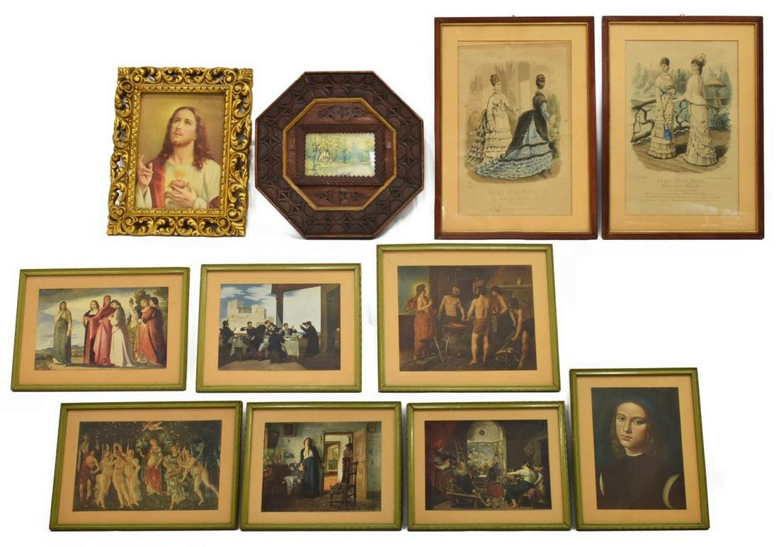 (11) FRAMED PRINTS, FRENCH FASHION, RELIGIOUS, ART (1 of 5)