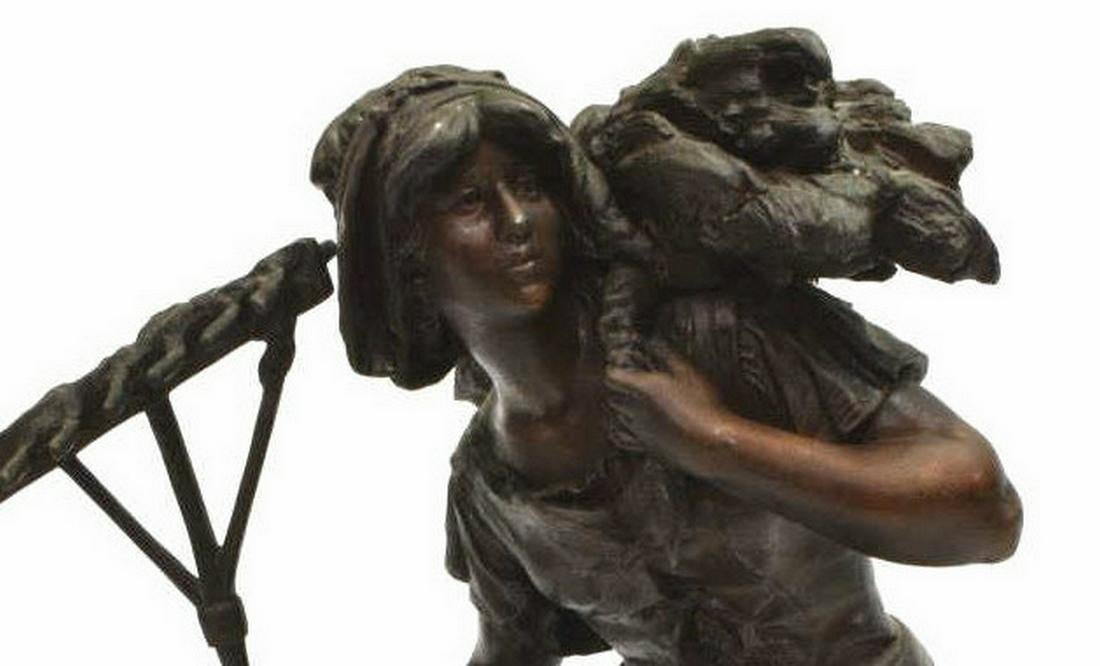 AFTER A. MOREAU, SPELTER FIGURE, LADY WITH HARVEST (1 of 6)