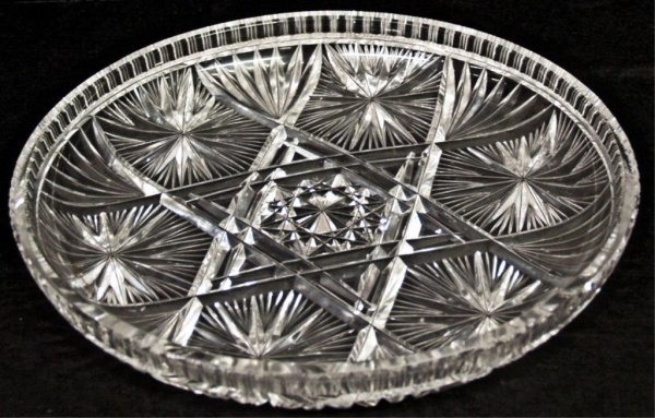 LARGE CUT GLASS COMPOTE & STAR PATTERN CHARGER - 2