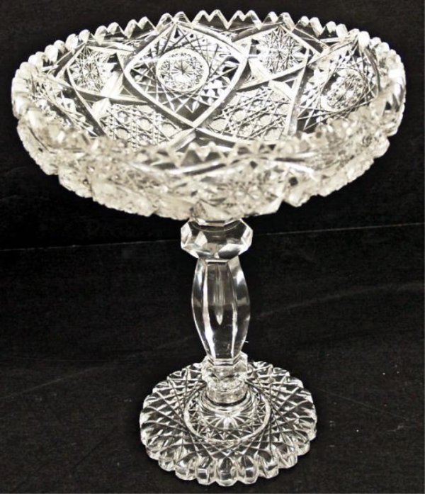 LARGE CUT GLASS COMPOTE & STAR PATTERN CHARGER - 3