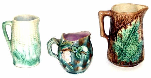 COLLECTION OF ANTIQUE MAJOLICA, SUNFLOWER, FISH - 2
