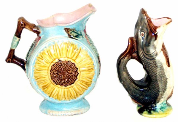 COLLECTION OF ANTIQUE MAJOLICA, SUNFLOWER, FISH - 3